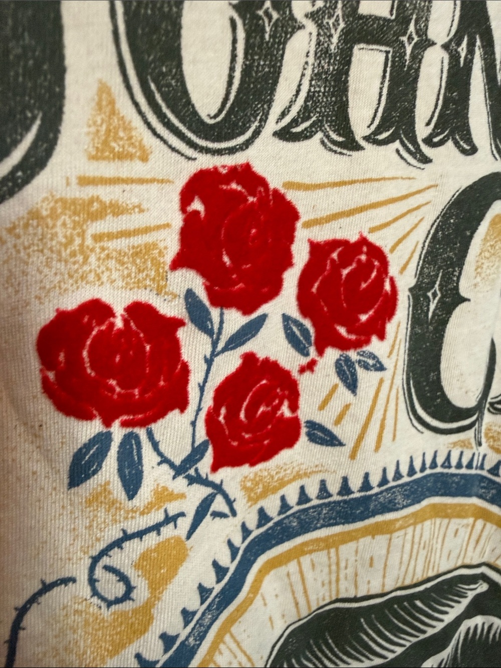 Daydreamer Beige Johnny Cash Nashville Graphic Tee with Red Roses - Picture 3 of 6